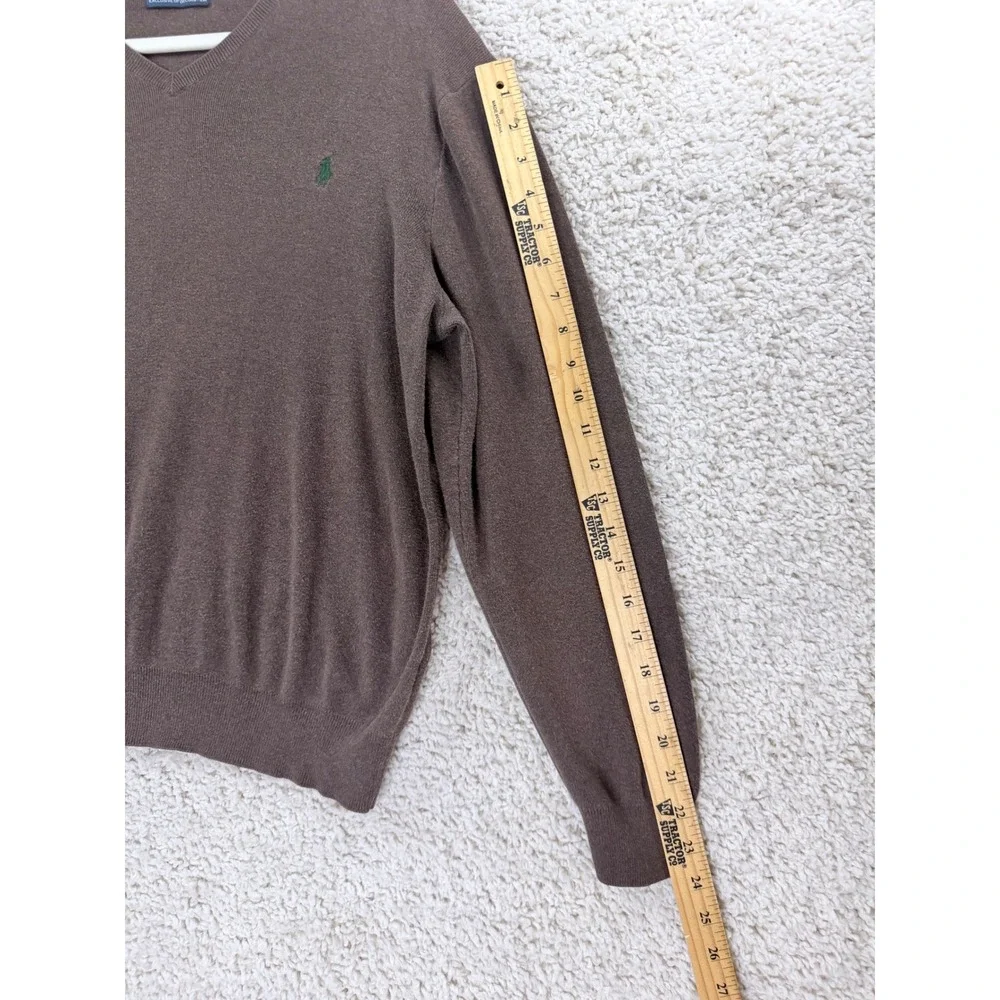 Polo Ralph Lauren V-Neck Sweater Mens L Brown Good Pima Cotton Pony Logo